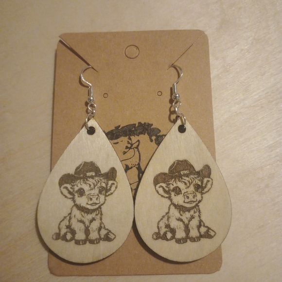 Cowboy Cow Teardrop Earrings - Picture 1 of 3